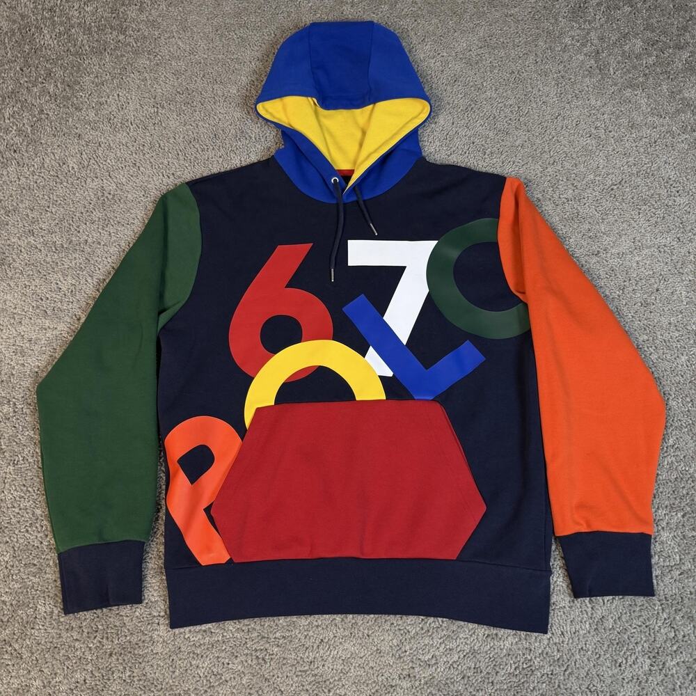 Polo Ralph Lauren Hoodie Mens S POLO 67 Colorblock Graphic Fleece Logo